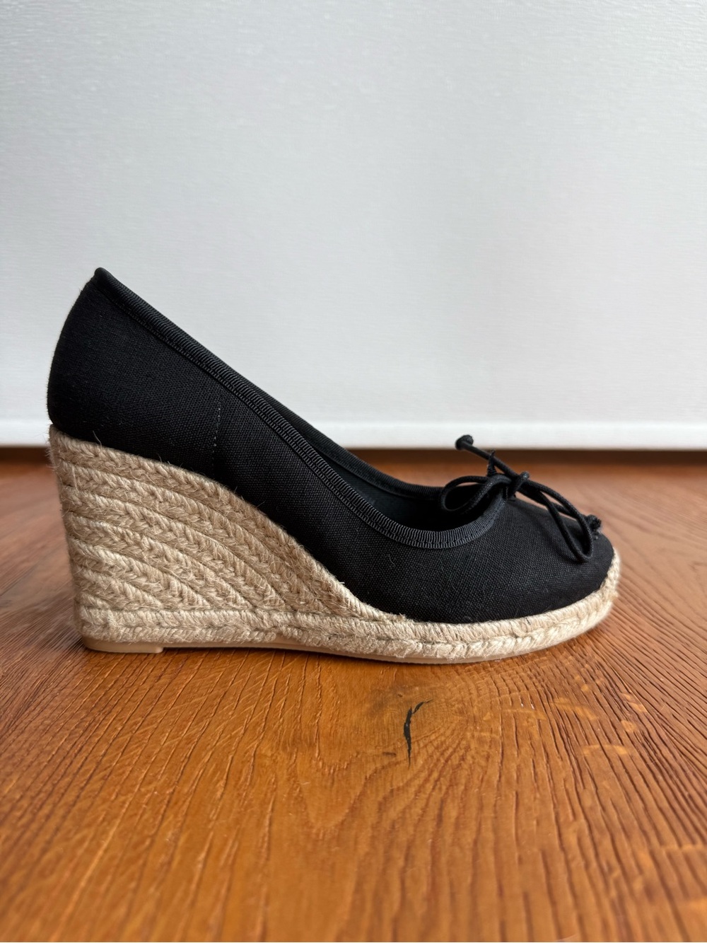 J.Crew Seville Espadrille Canvas Wedge Heels Black Size 7.5